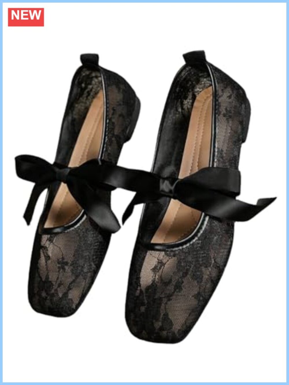 Floral Lace Mesh Ballet Flats Comfortable Dressy Closed Toe Bow Ballerina Shoes